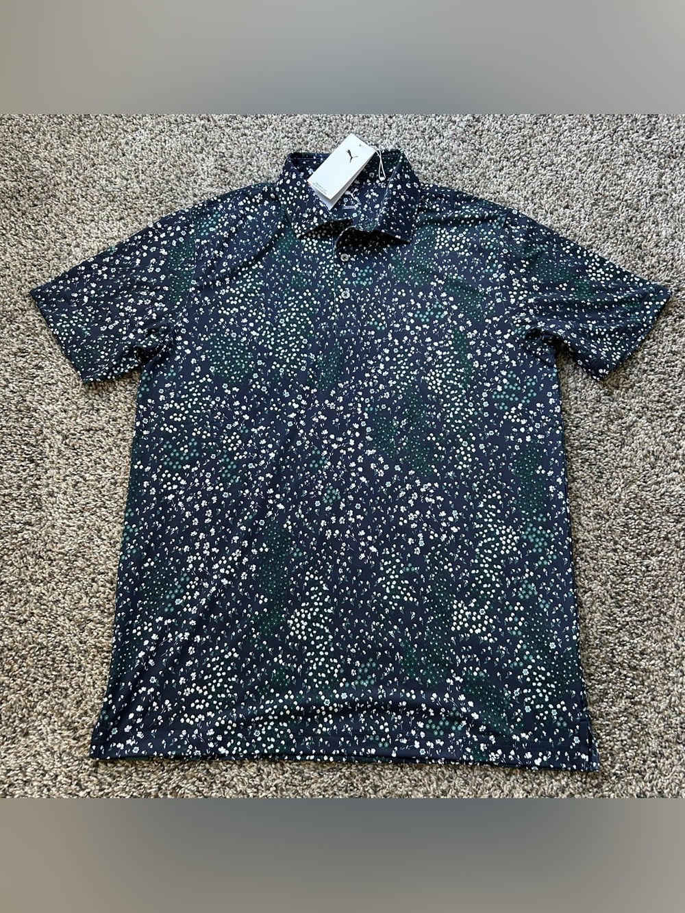 Puma Cloudspun Garden Polo Shirt Men's Size Medium Navy Blue Floral 632251-03